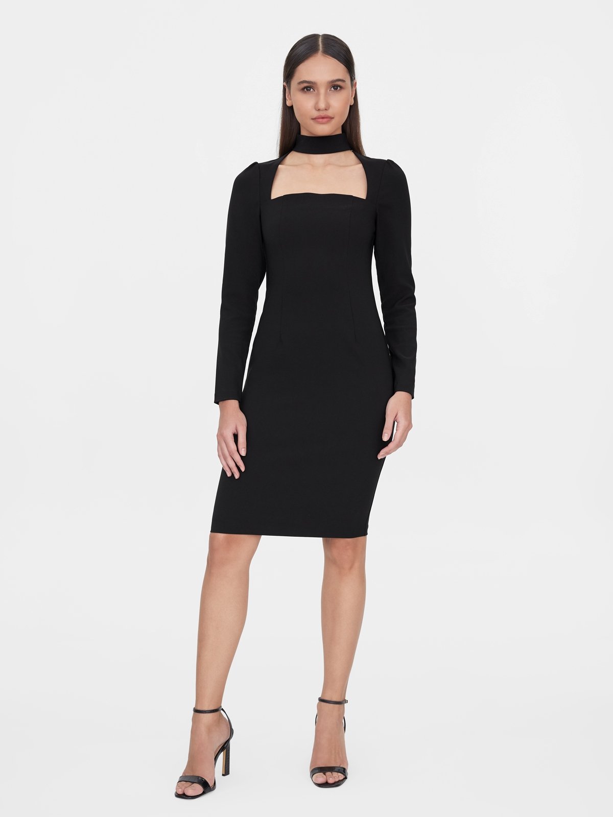 High Neck Fitted Dress Black Pomelo Fashion