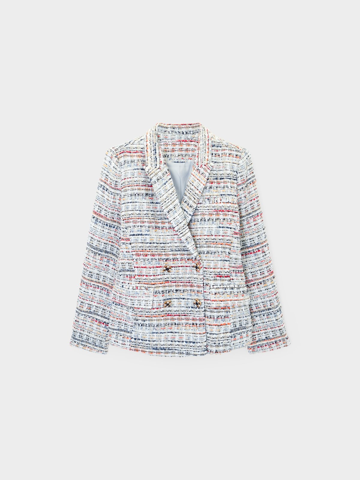 Double Breasted Colorful Tweed Blazer White