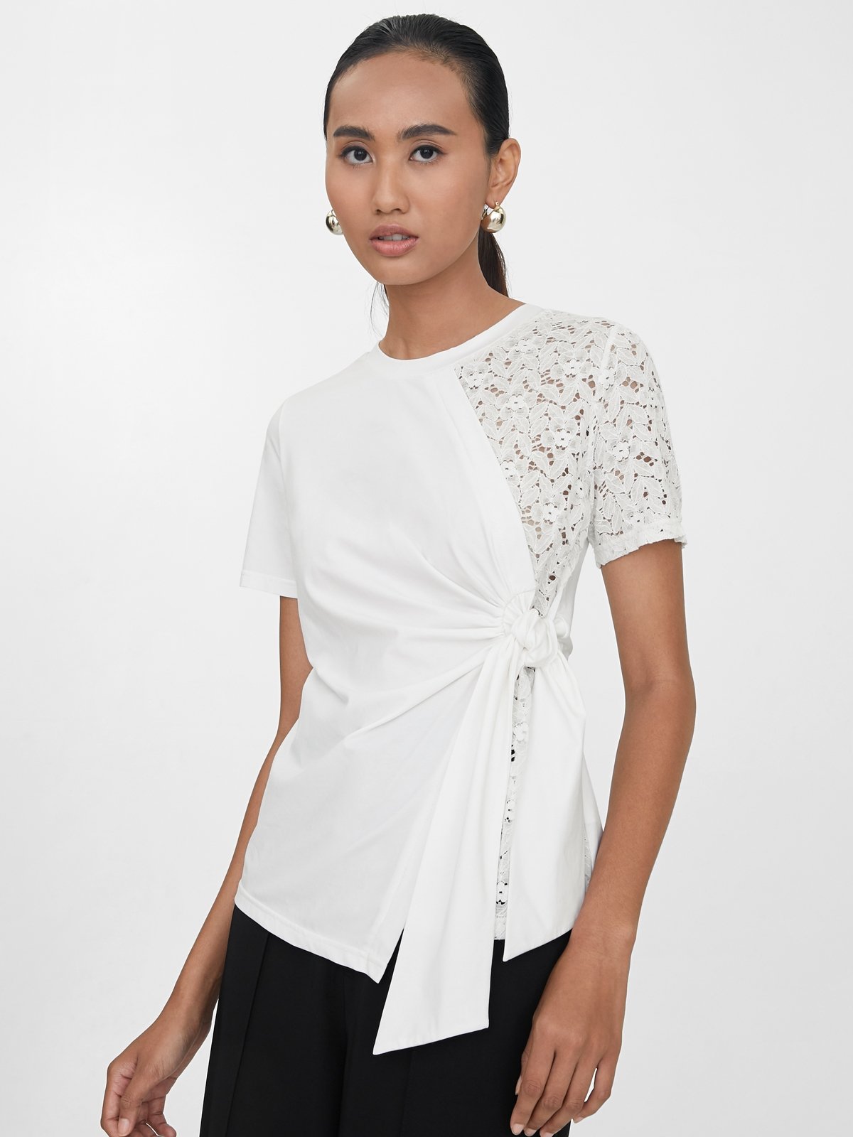 Half Lace Wrap Blouse White Pomelo Fashion