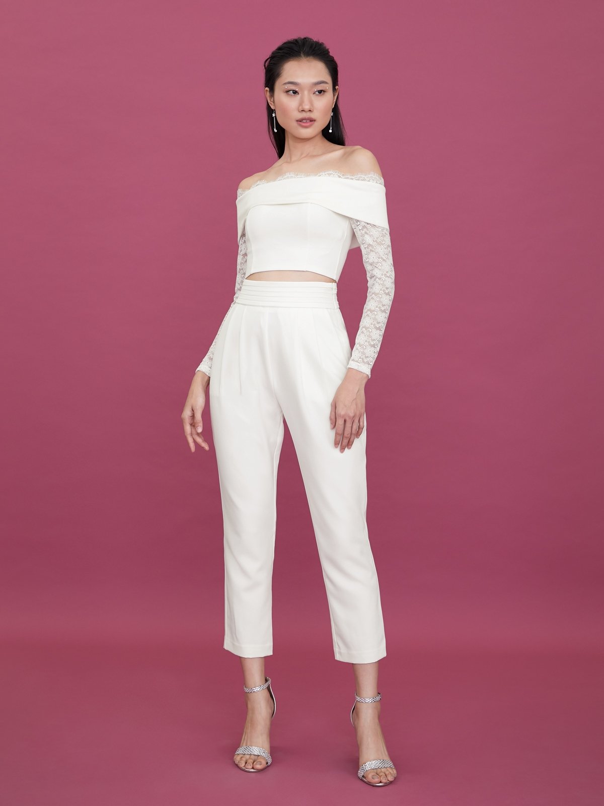 Pleated High Waist Tailored Pants White