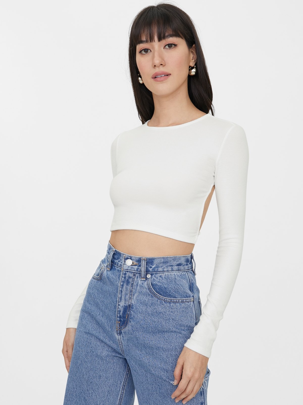 Criss Cross Open Back Crop Top - White - Pomelo Fashion