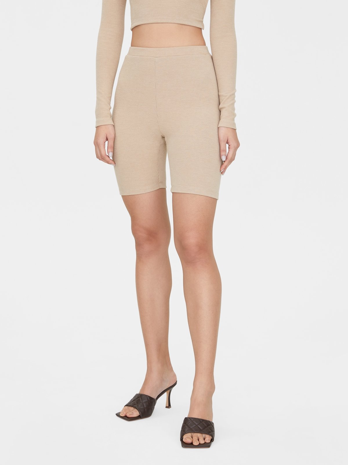 Ribbed Biker Shorts Beige Pomelo Fashion