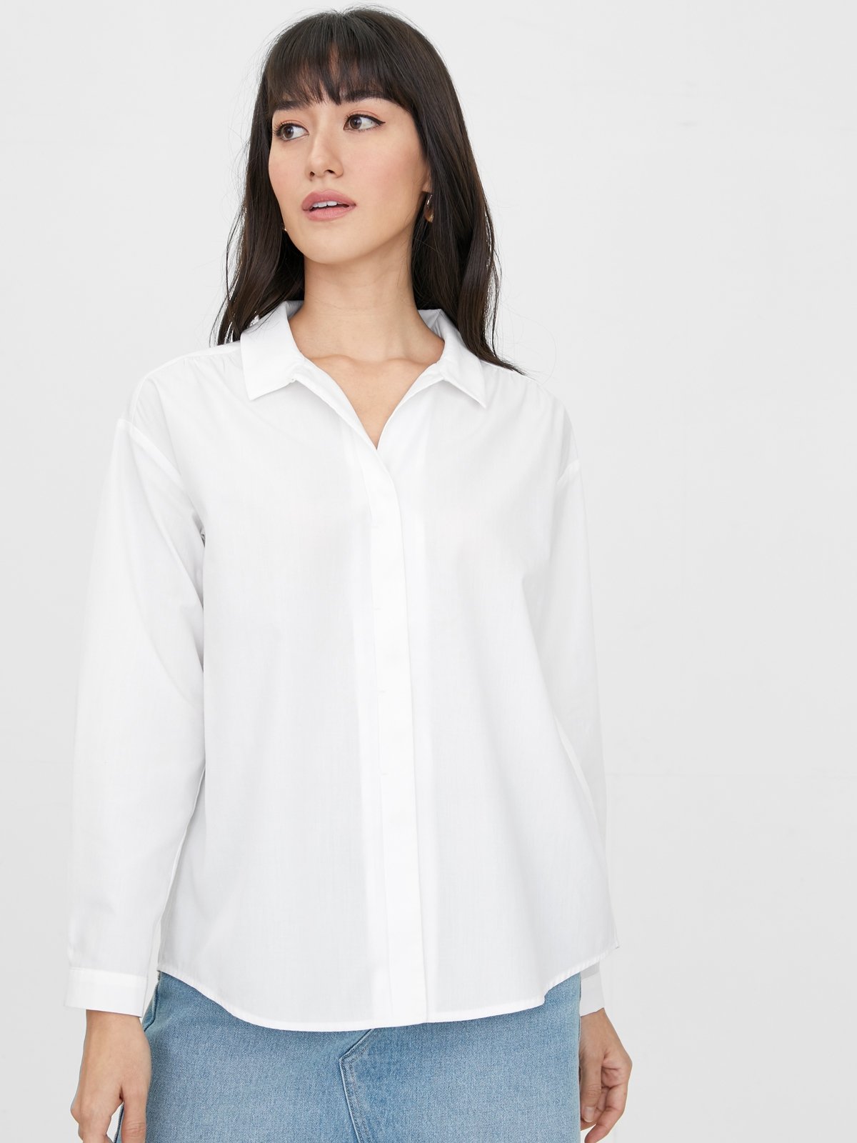 Basic Loose Button Up Shirt White Pomelo Fashion