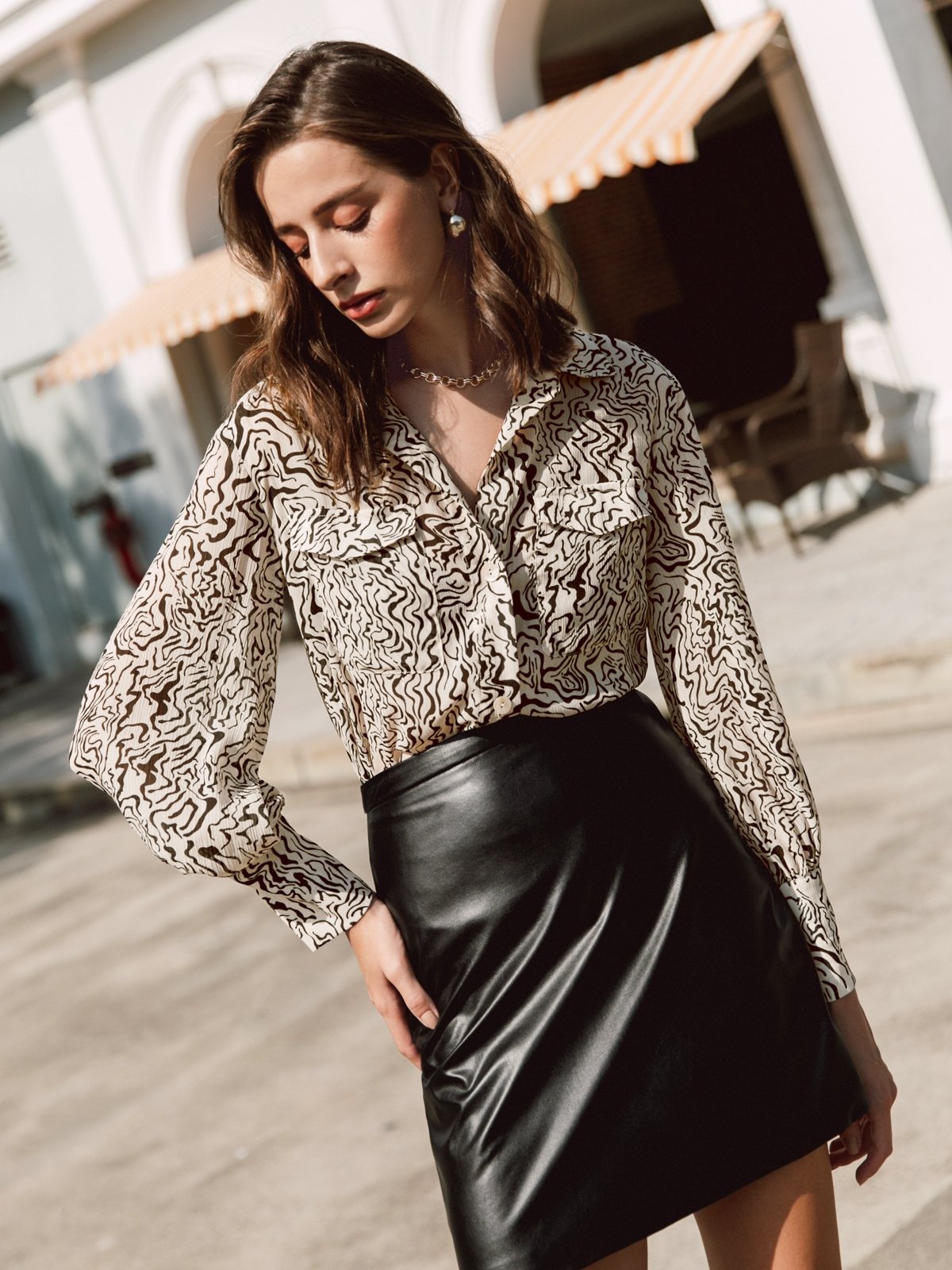 Faux Leather A Line Skirt Black Pomelo Fashion