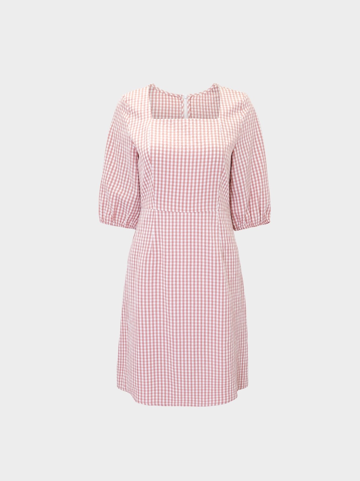 Gingham Square Neck Dress Pink Pomelo Fashion