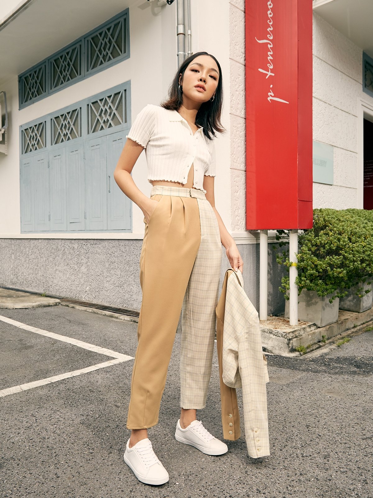 Two tone plaid pants hot sale