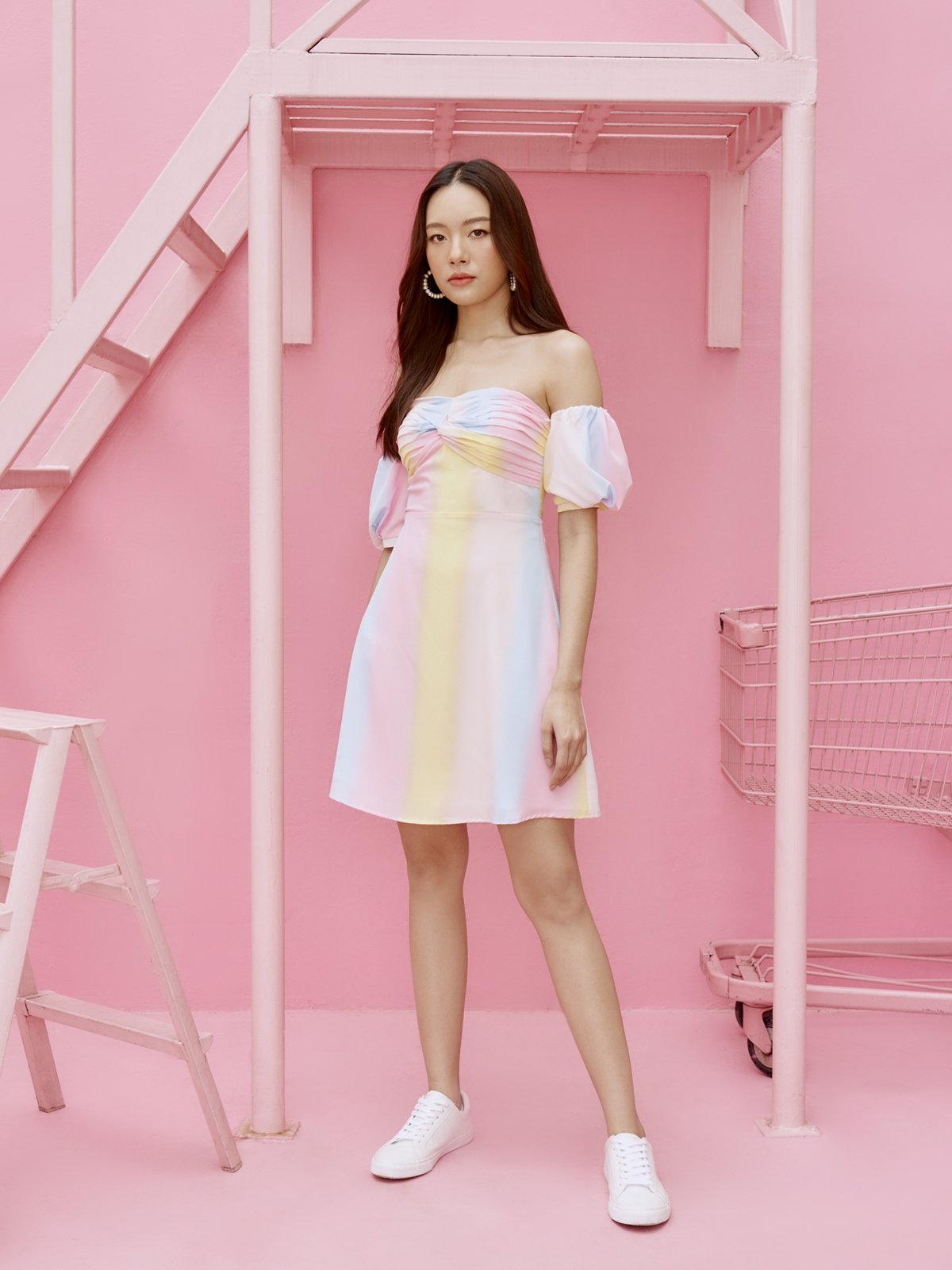 Off the sale shoulder rainbow dress