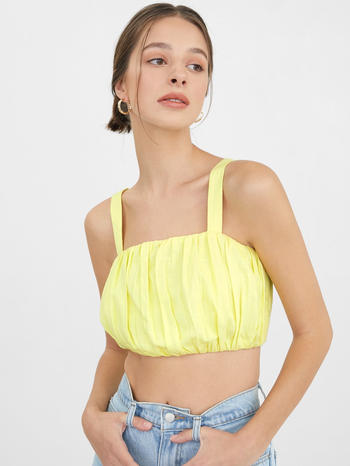 Yellow square neck crop top hot sale
