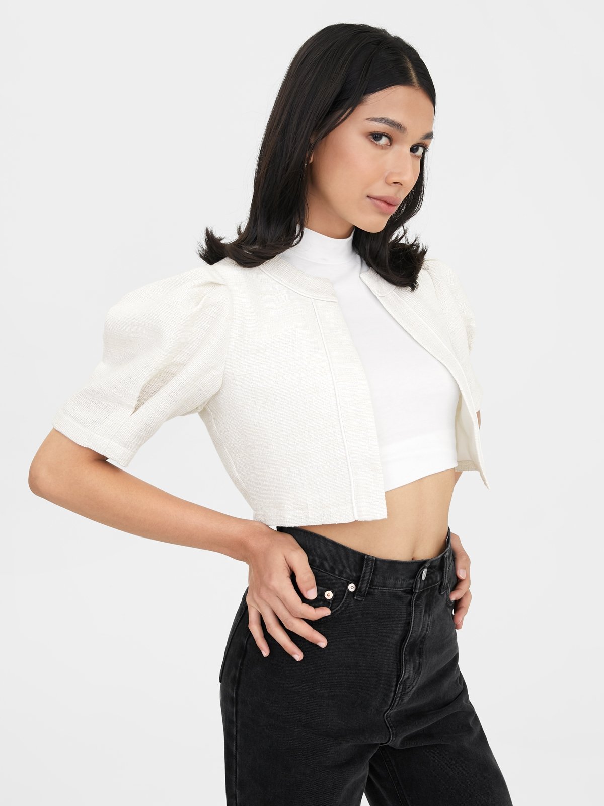 White puff sleeve jacket cheap