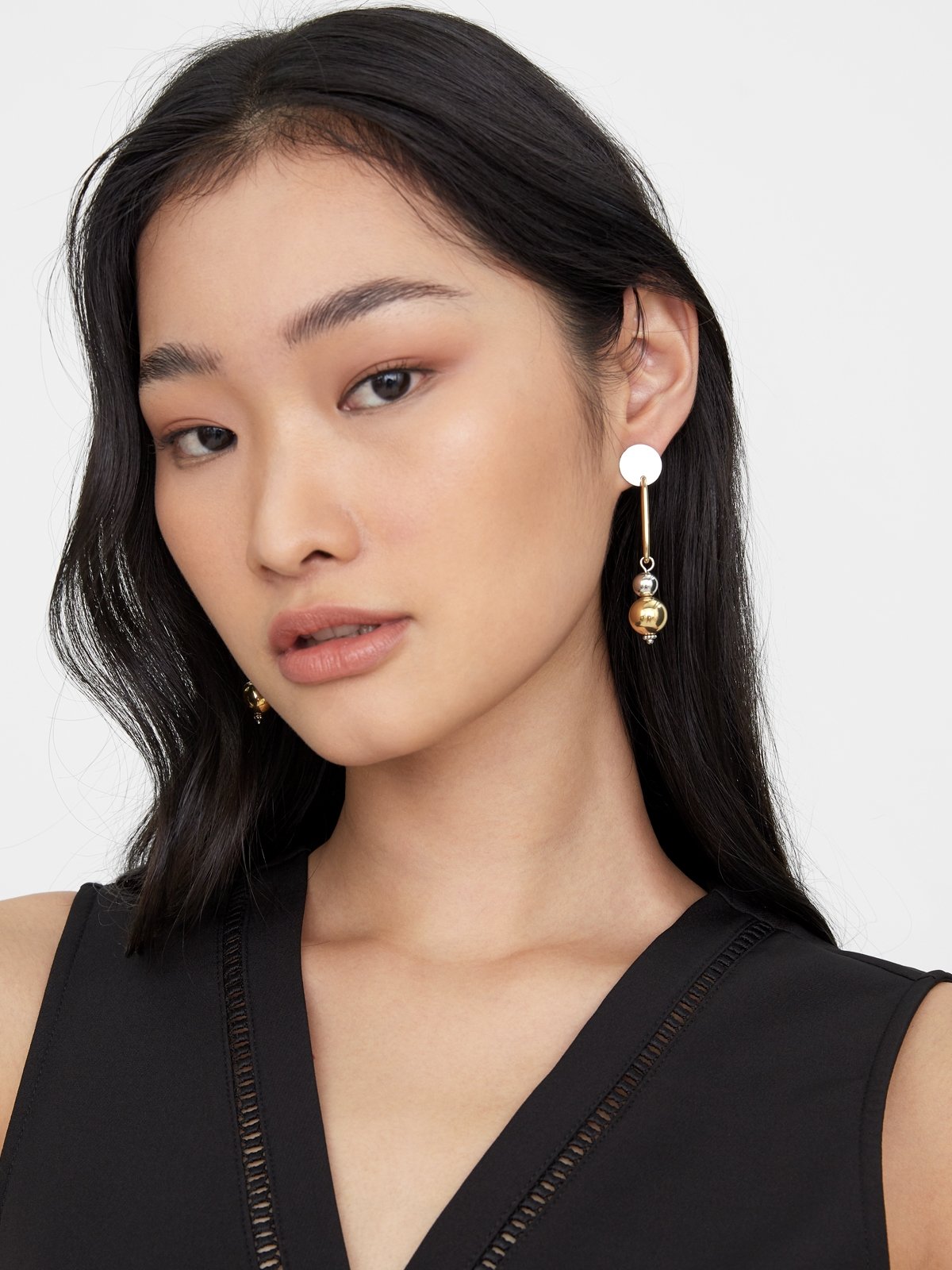 Double Ball Drop Earrings Gold