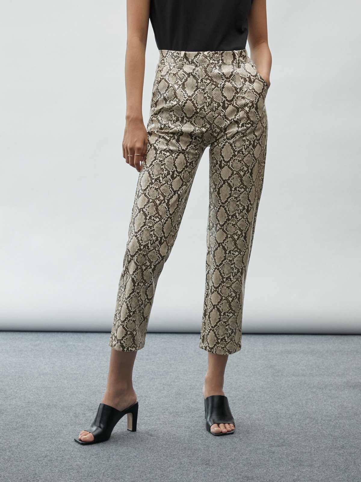 Snake Print Slim Leg Tailored Pants Brown