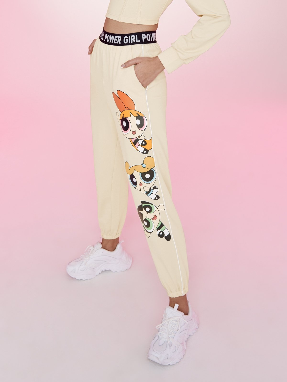 The Powerpuff Girls High Waist Sweatpants Beige Pomelo Fashion