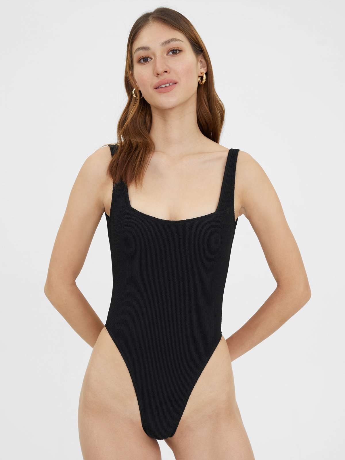 Emily High-Cut One Piece Swimsuit - Black - Pomelo Fashion