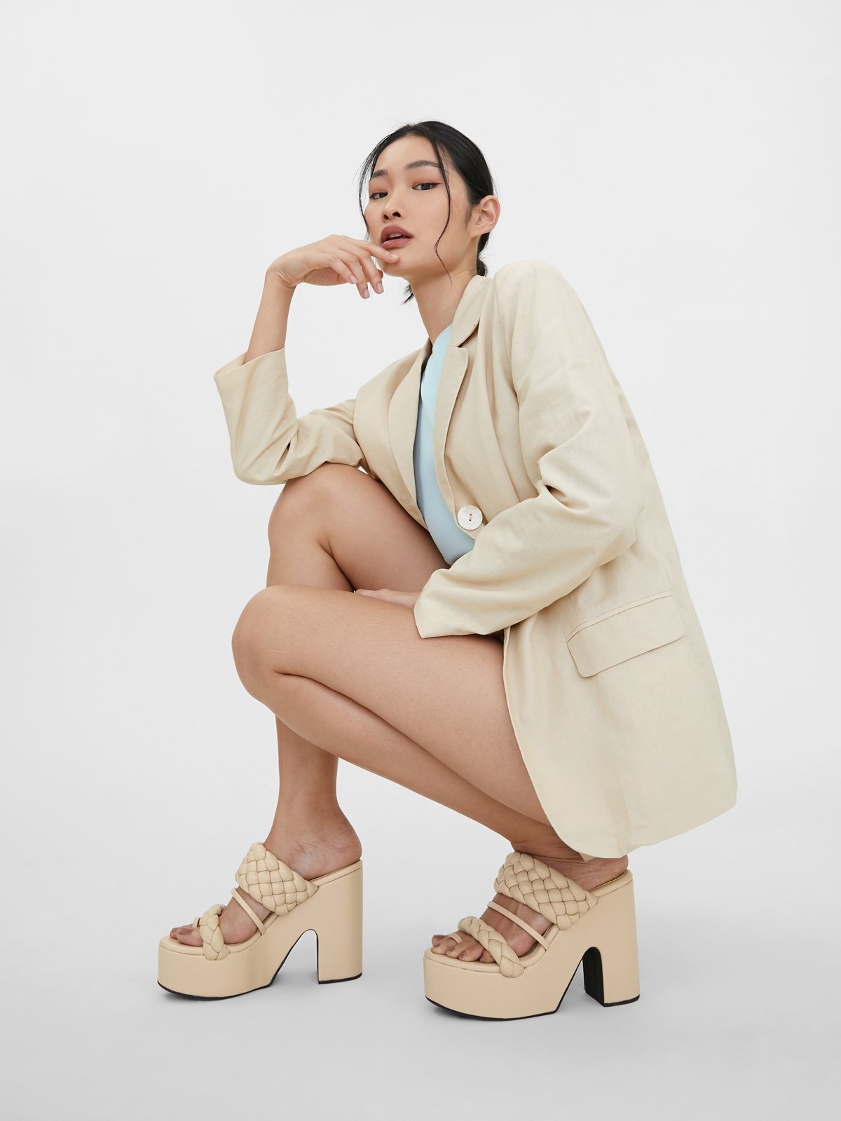 Chunky platform heels top nude