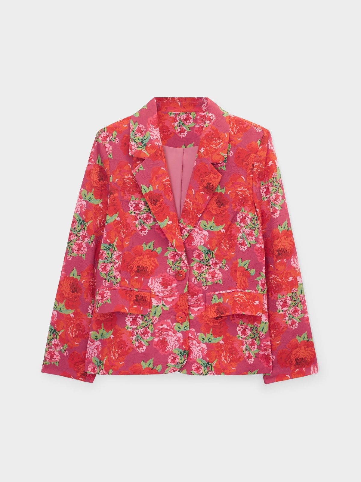 Long Sleeve Flower Print Blazer Magenta Pomelo Fashion