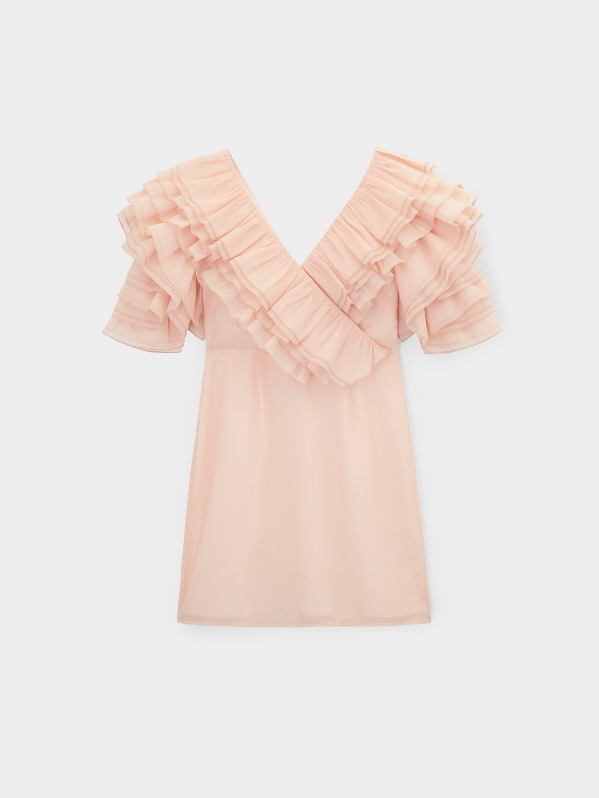 Layered Ruffles V Neck Dress Peach Pomelo Fashion