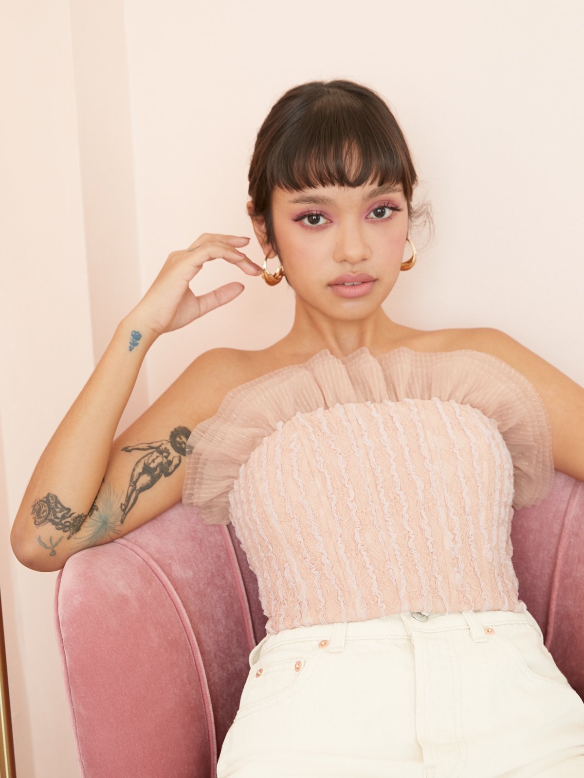 Organza Trim Bustier Top Cream Pomelo Fashion