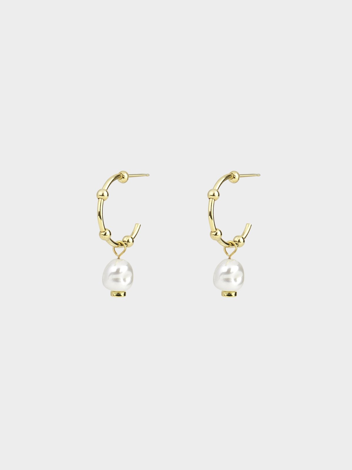 Pearl Beaded Texture Open Hoop Earrings Gold