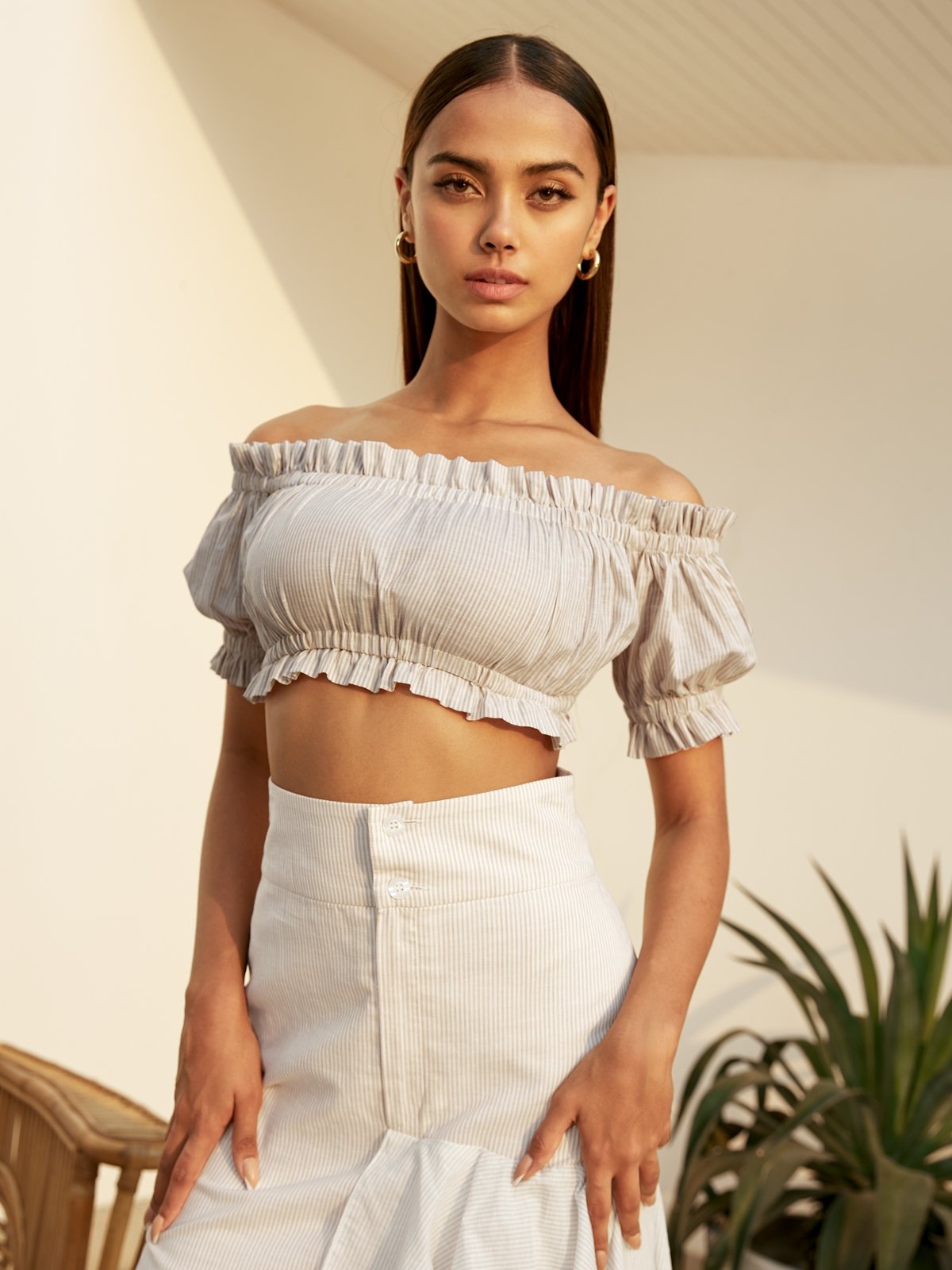 Ruched off the shoulder shop crop top