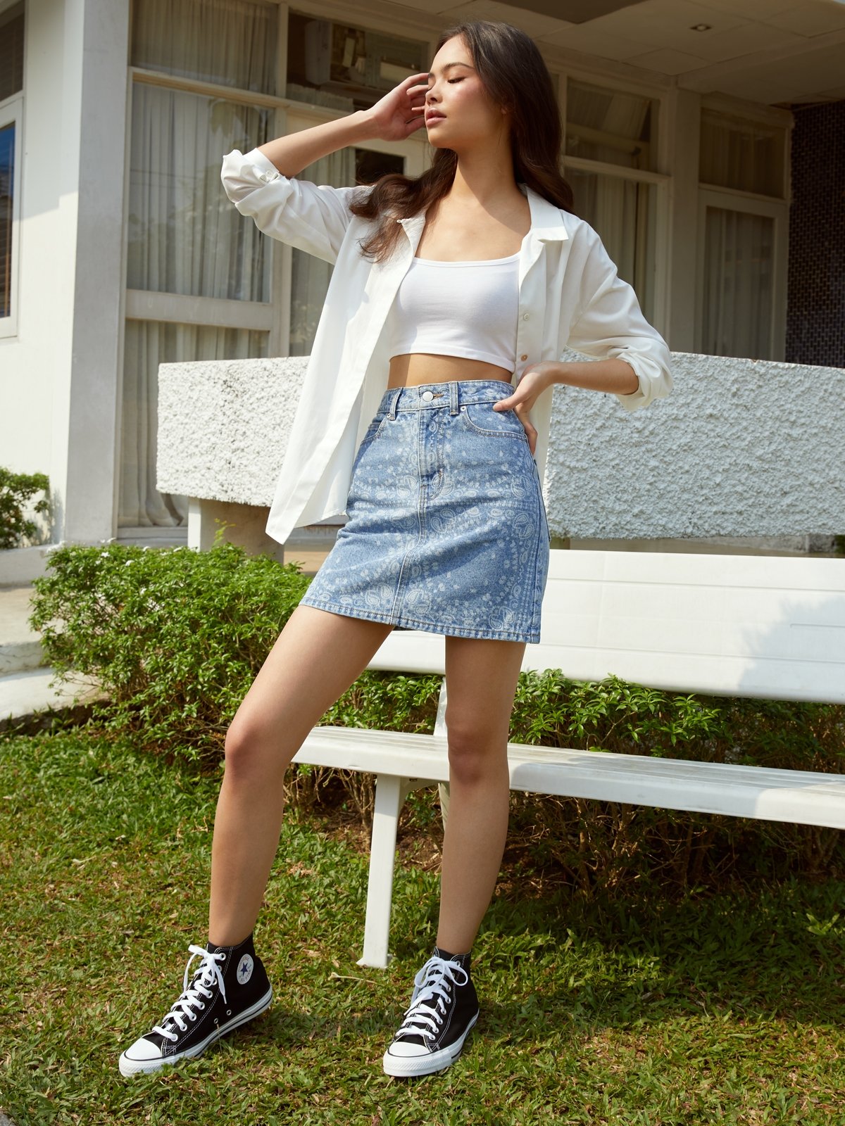Sustainable Paisley Denim Skirt - Light 