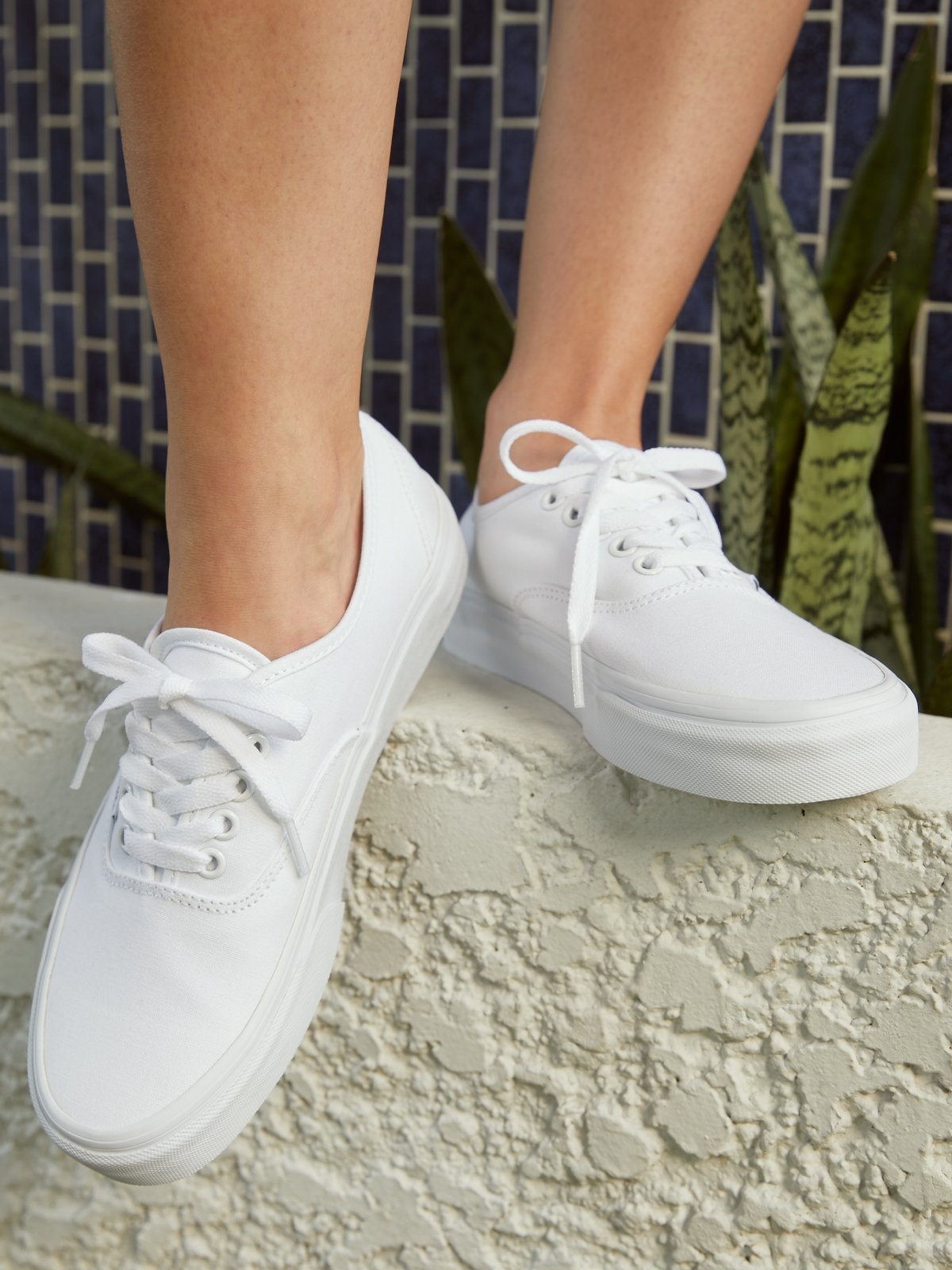 Vans authentic white on feet cheap