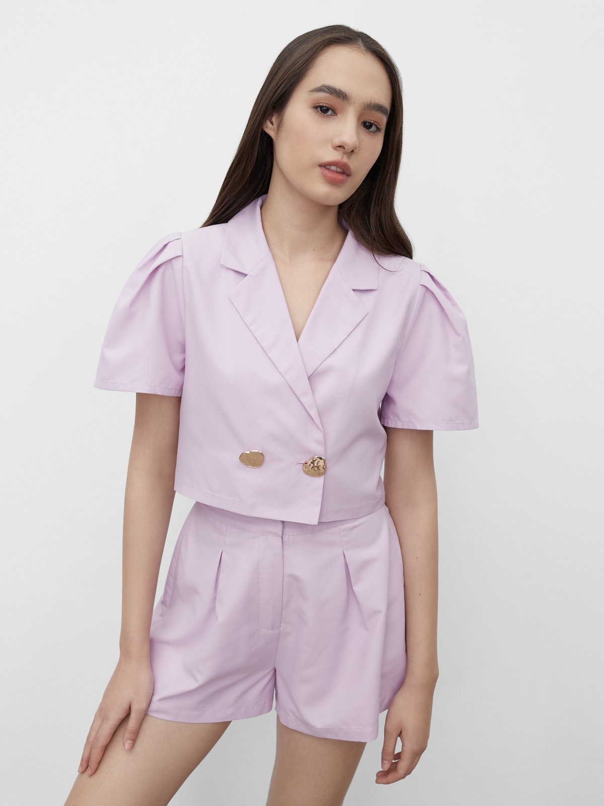 Sustainable Crop Buttoned Blazer Purple Pomelo Fashion