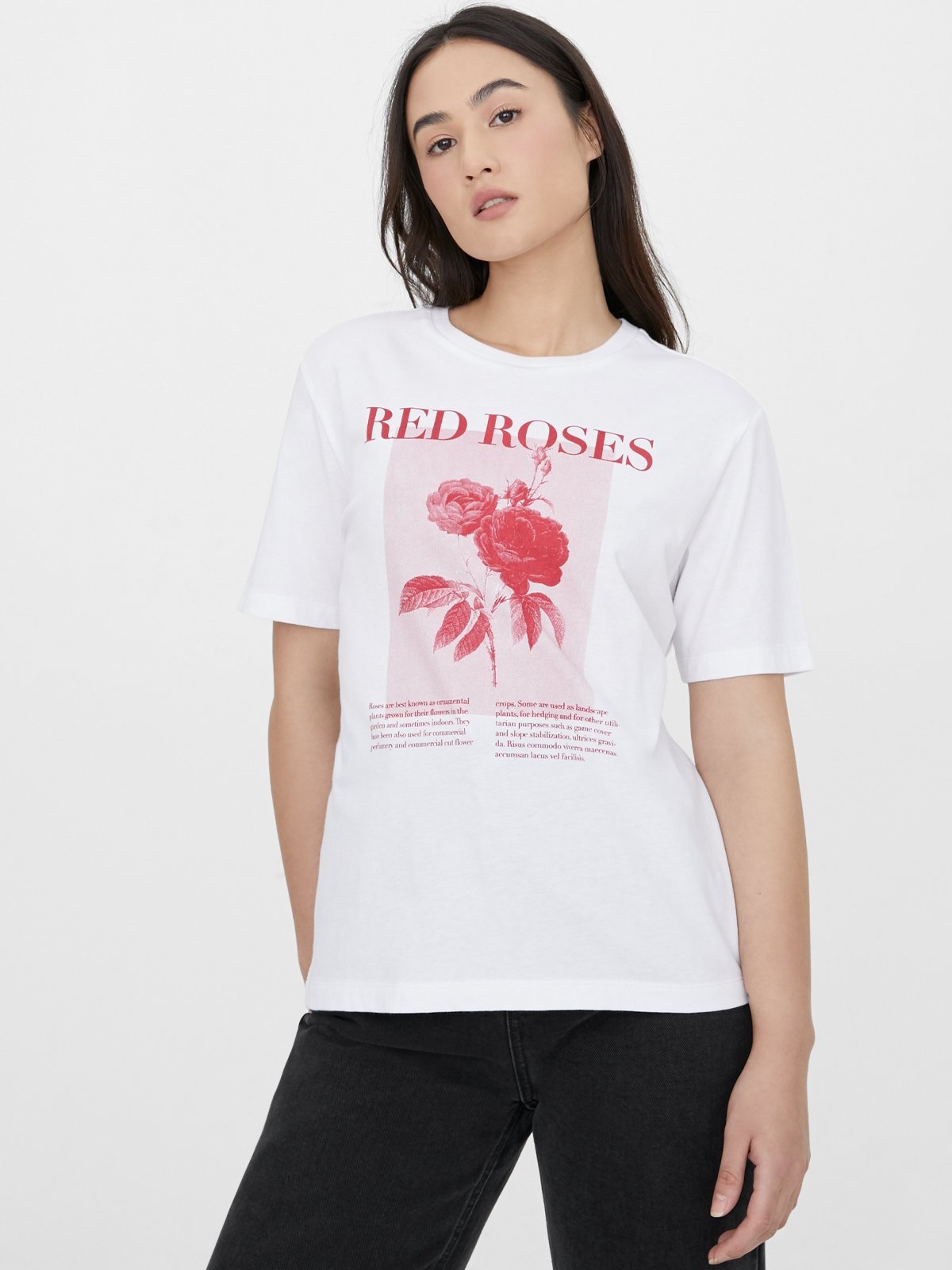 Sustainable Cotton Red Roses Tee - White - Pomelo Fashion