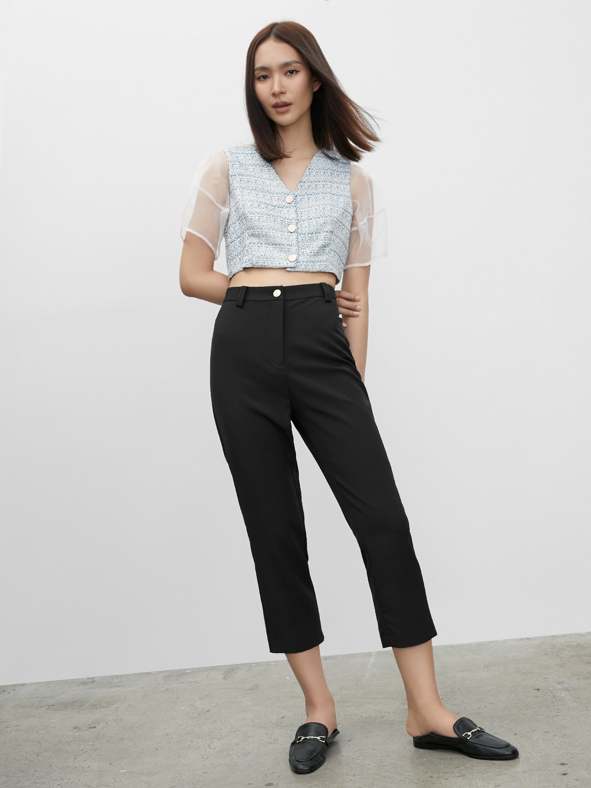 Basic Cropped Pants Black Pomelo Fashion