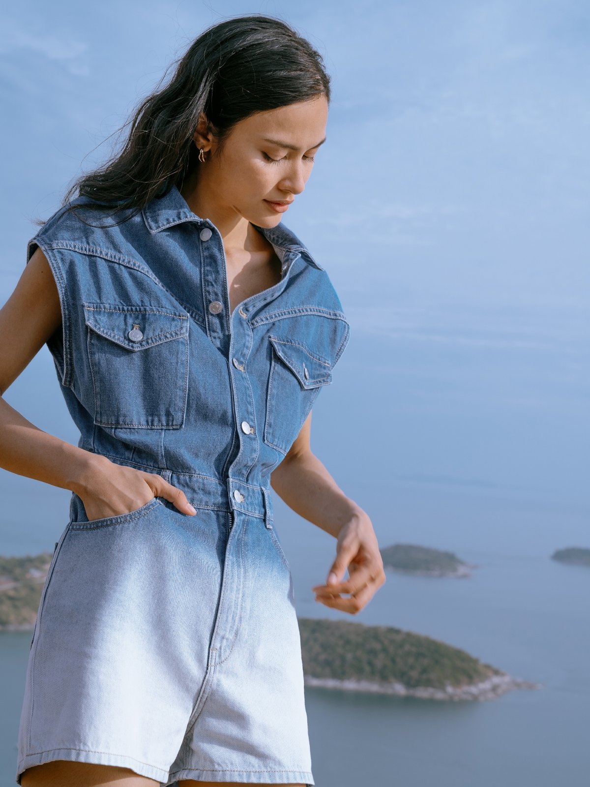 Sustainable Gradient Denim Romper 