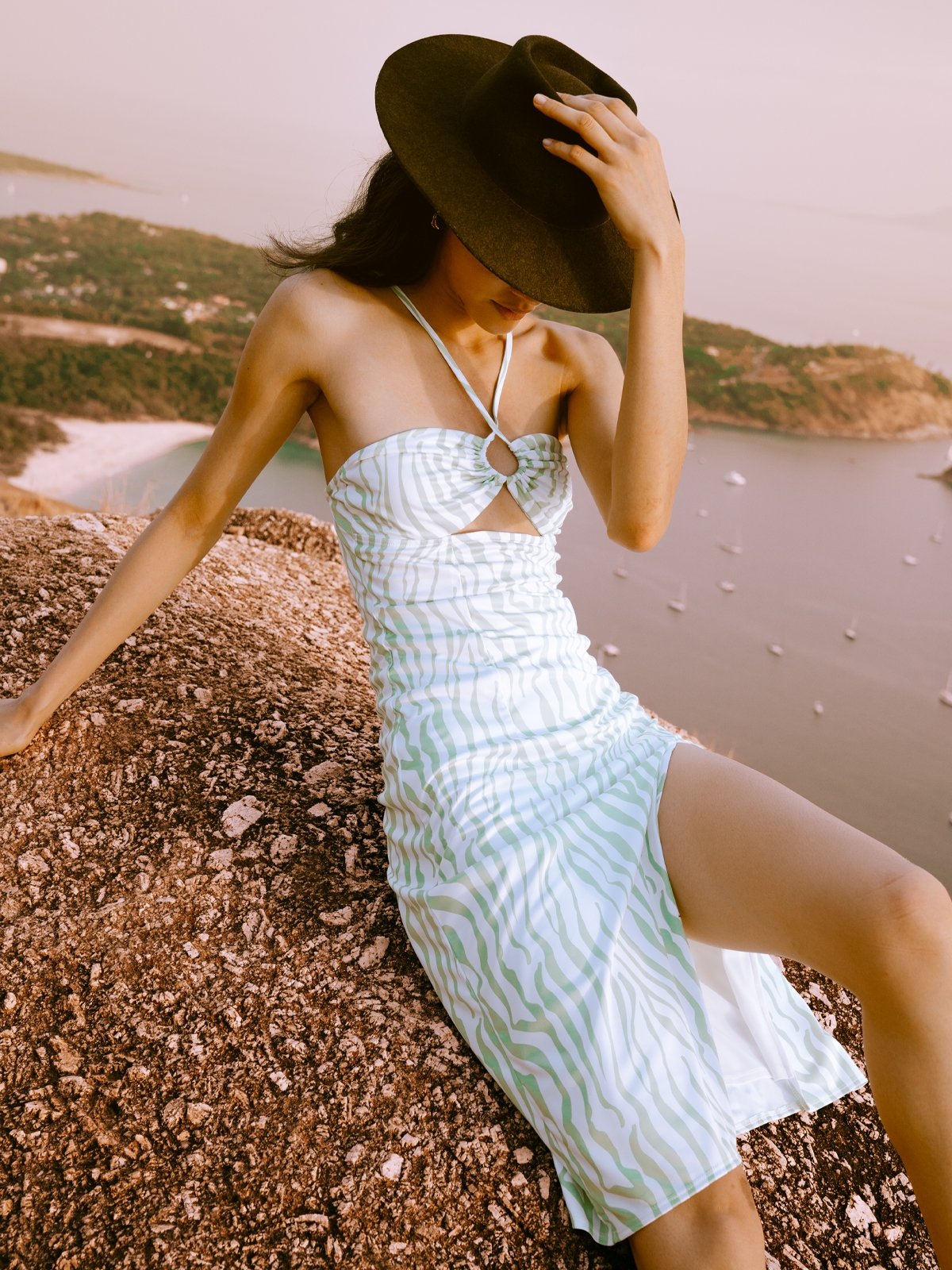 Sustainable Abstract Print Dress Green Pomelo Fashion
