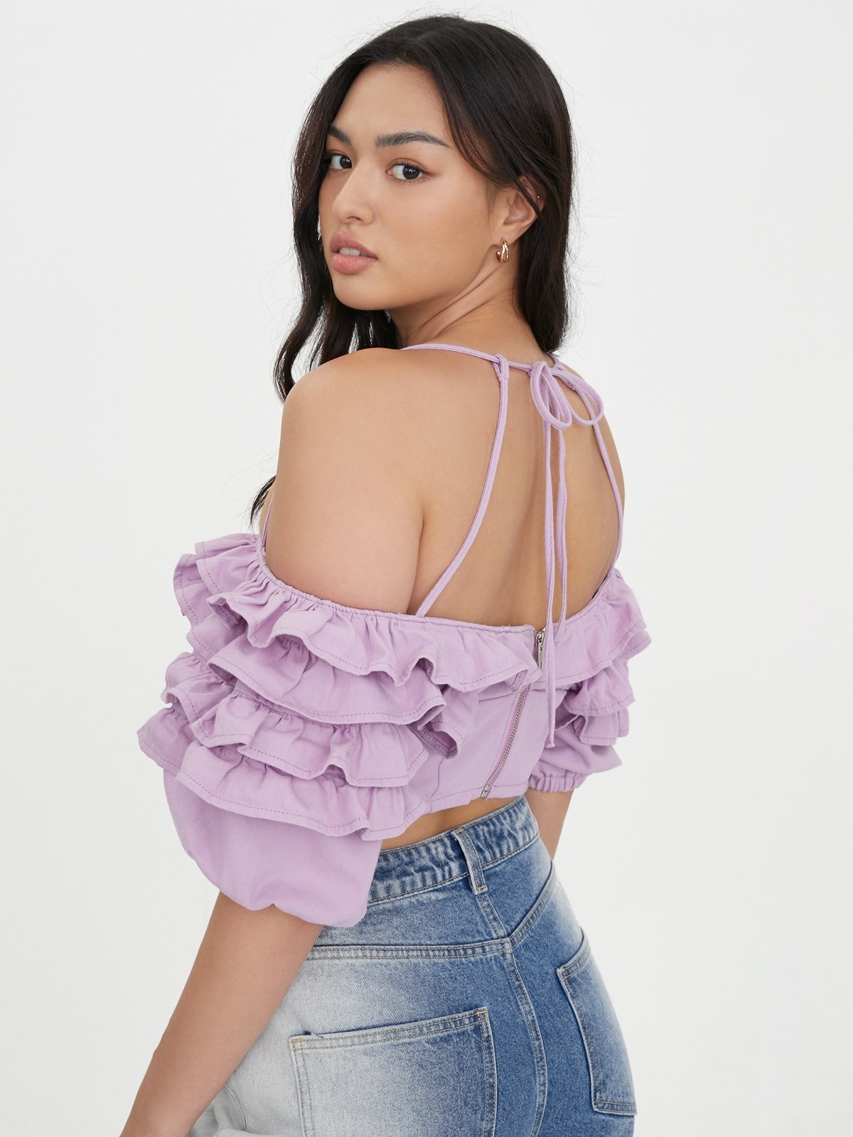 Purple ruffle 2025 crop top