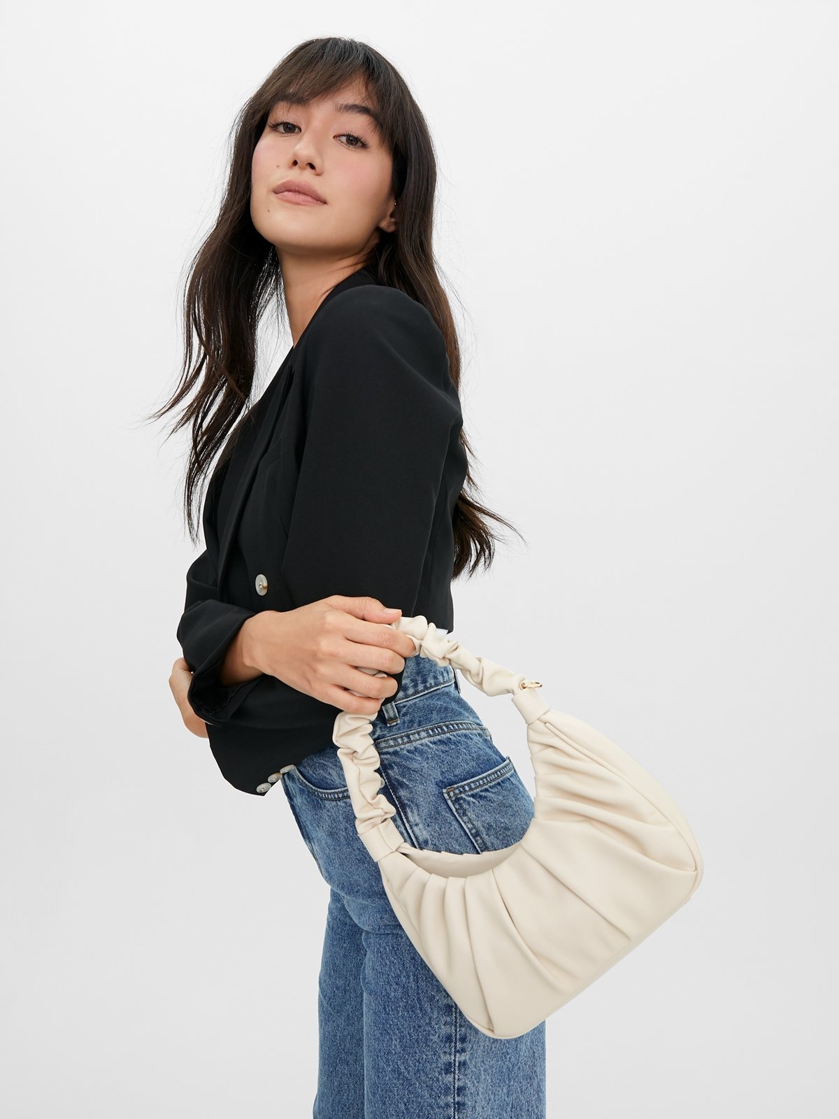 Ruched Hobo Bag Beige Pomelo Fashion
