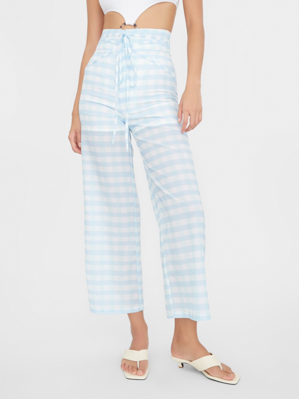 Gingham Front Tie High Waist Pants 