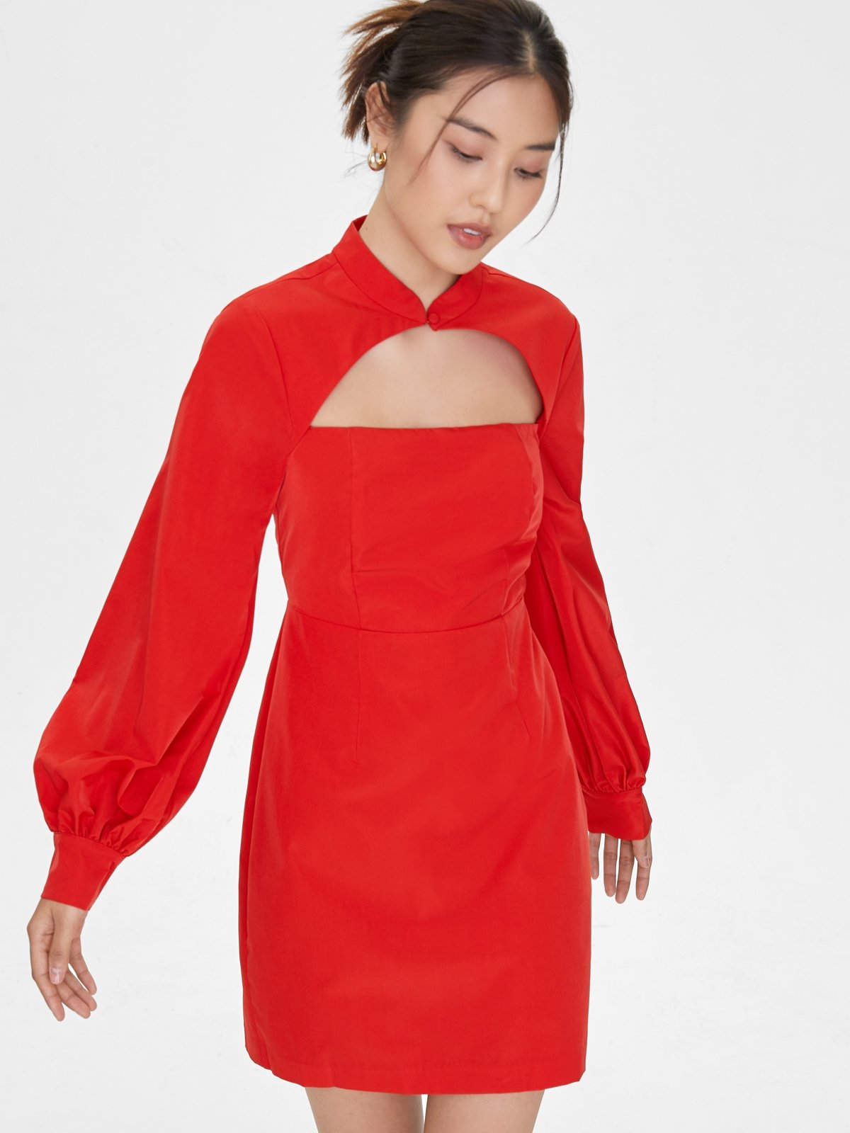 Sleeve Cut Out Dress - Red - Pomelo Fashion