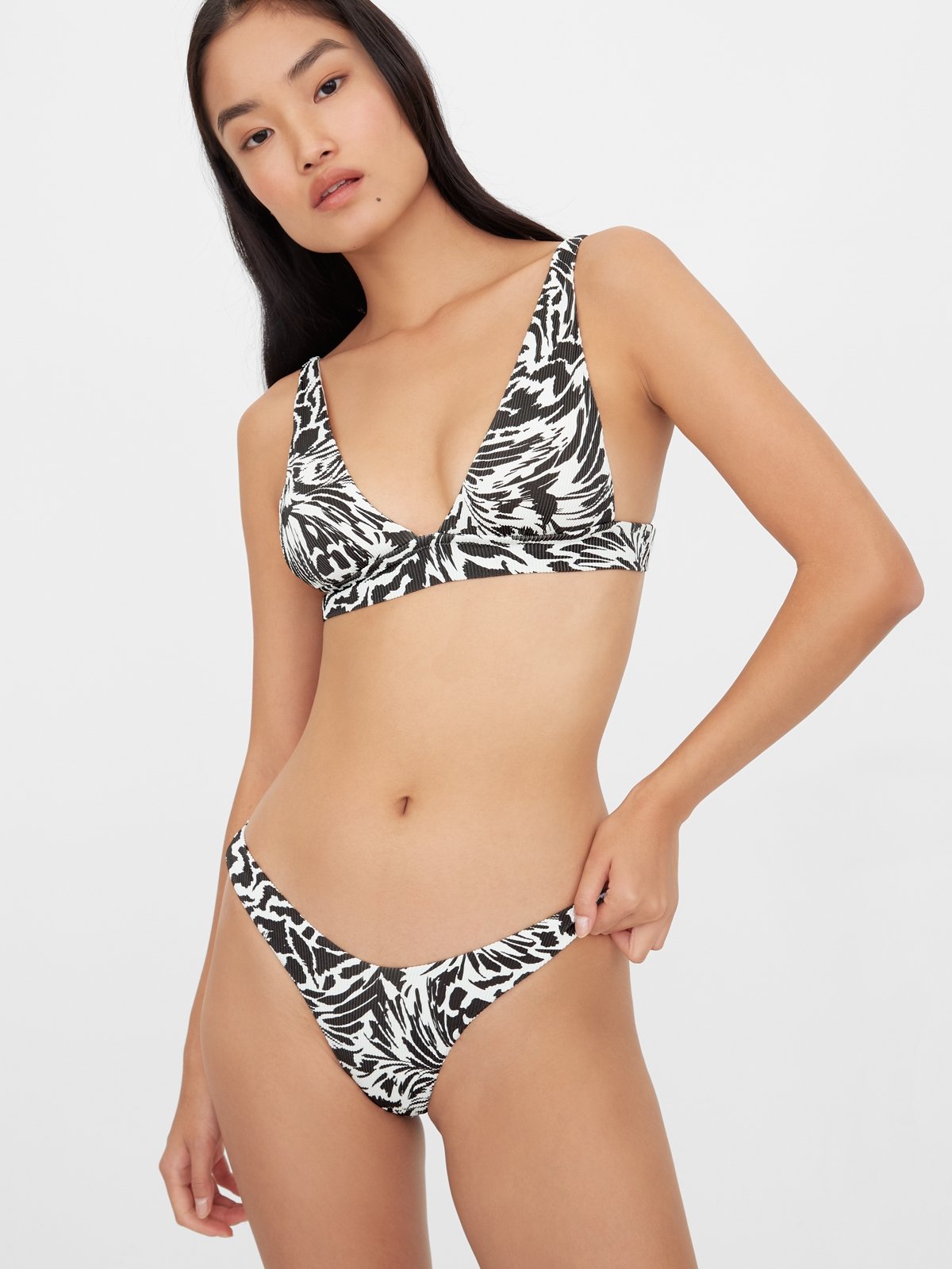 Ribbed High Cut Bikini Bottom Smoked Gray