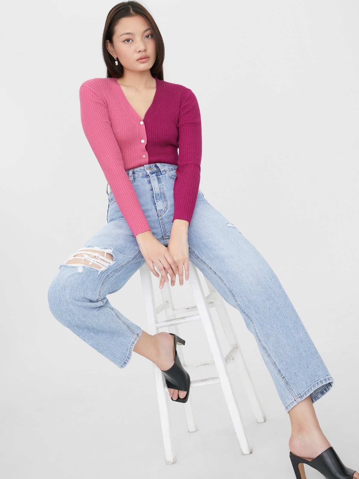 Sustainable Two Tone Ribbed Cardigan Pink Pomelo Fashion