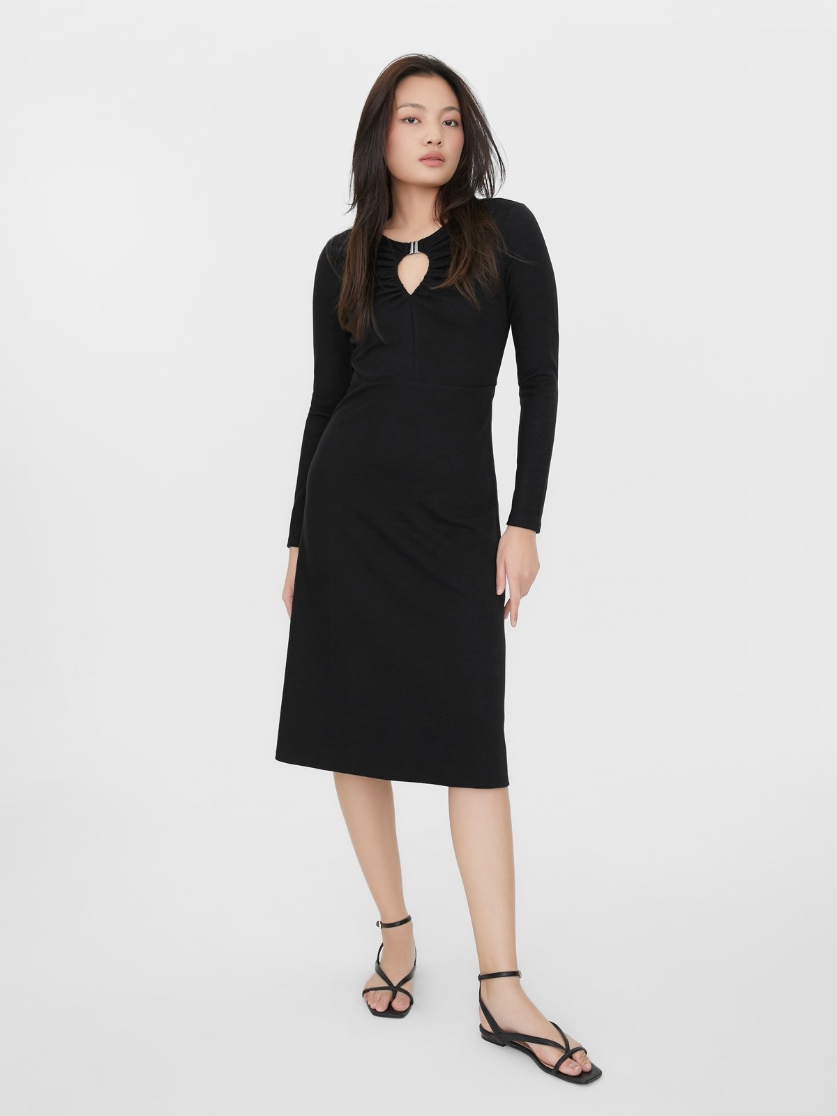 Cut Out Midi Dress Black Pomelo Fashion