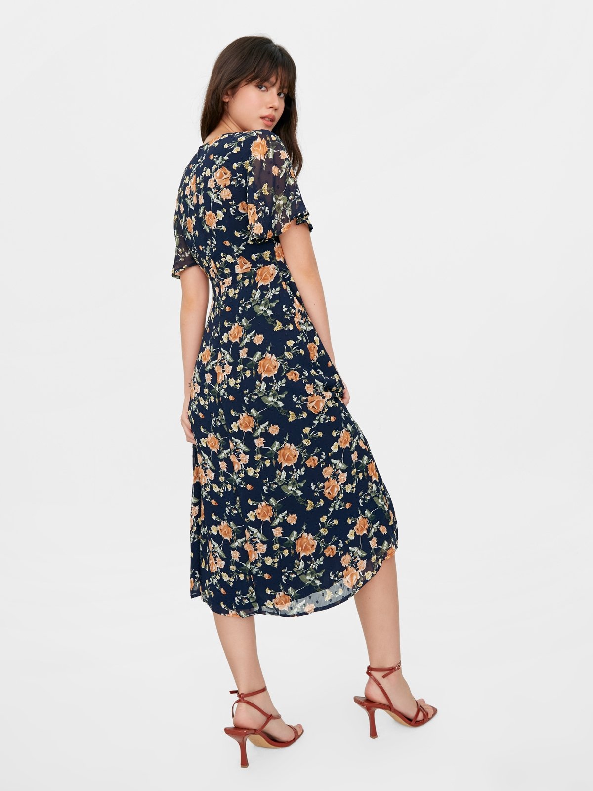 pink short sleeve midi dress