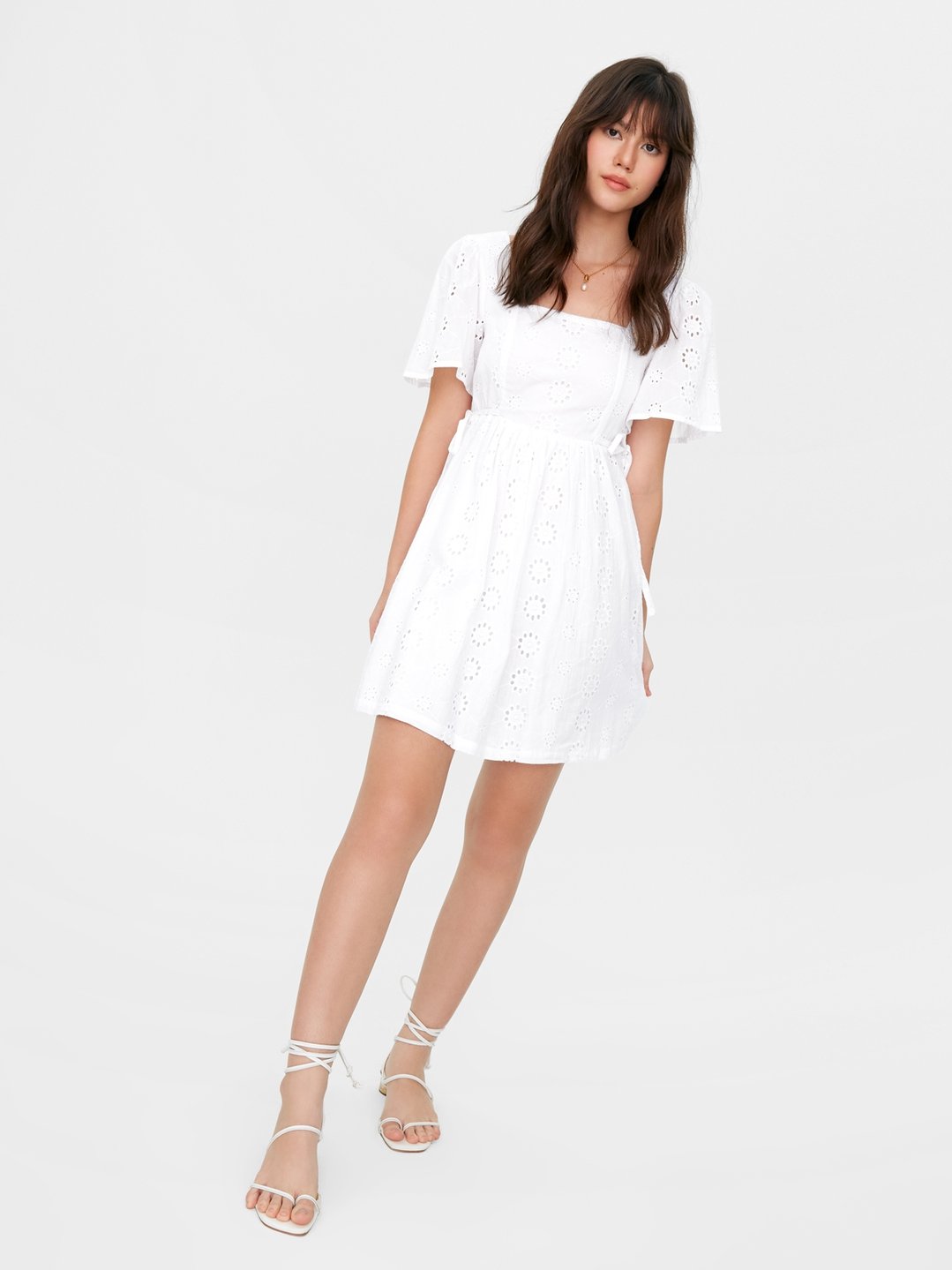 ASOS DESIGN mini dress with ruched side and tie straps in white