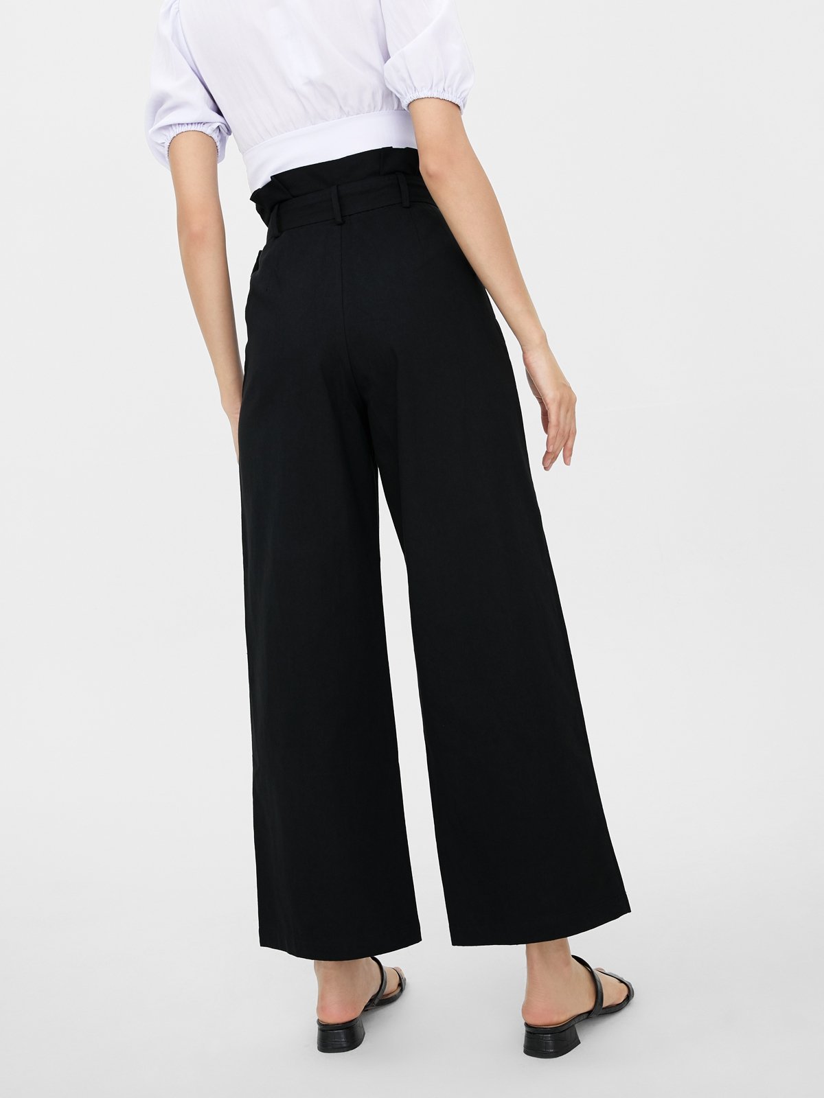 Paper Bag Wide Leg Pants Black Pomelo Fashion