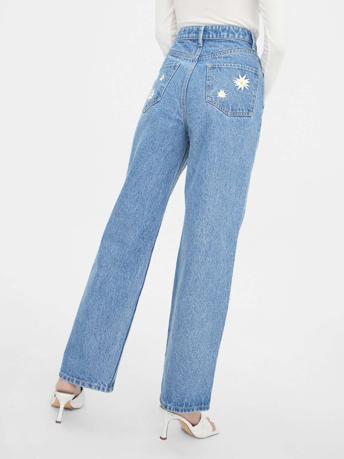 Daisy Embroidered Jeans Blue