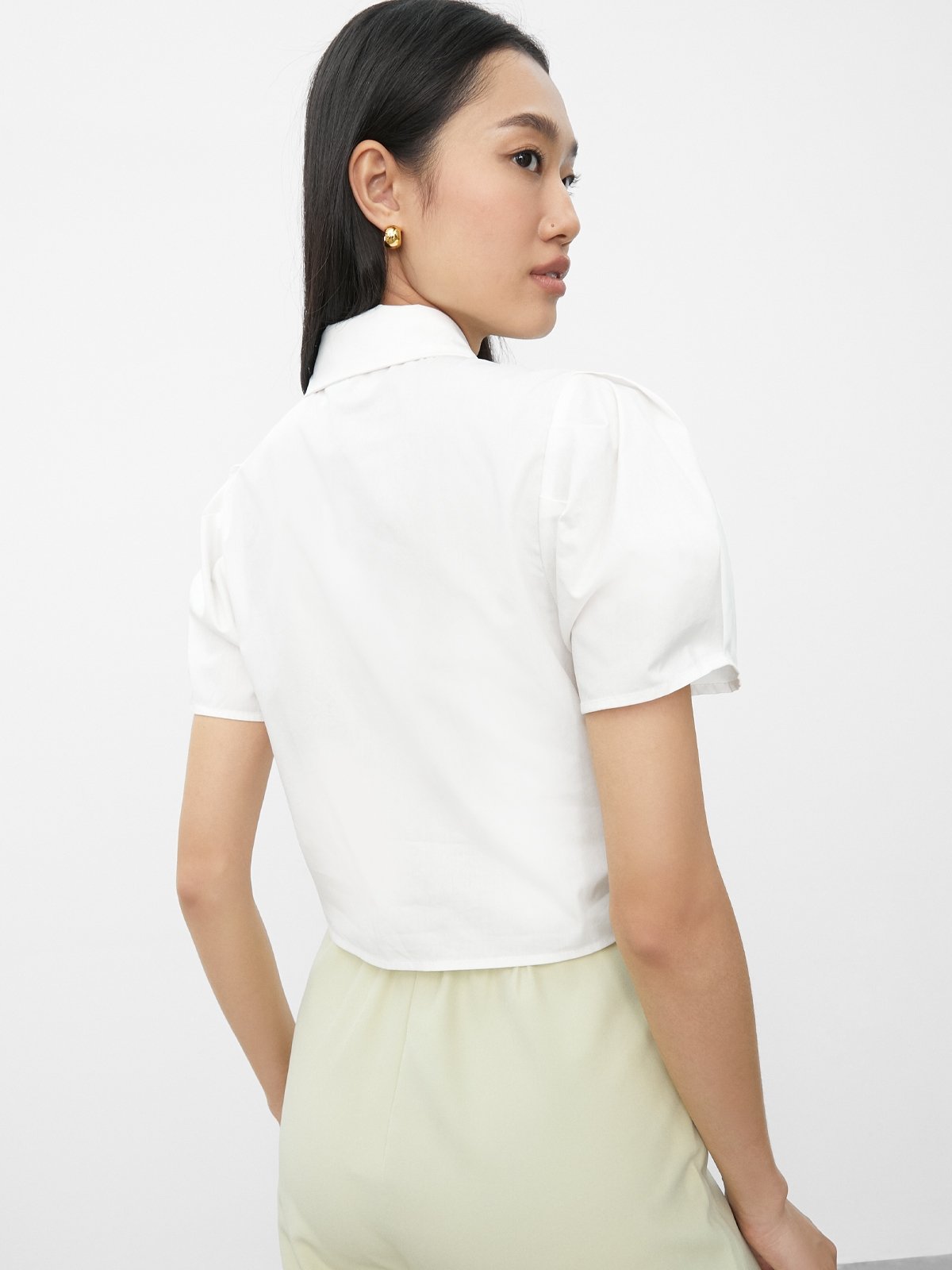 Puffed Sleeve Button Down Shirt White Pomelo Fashion