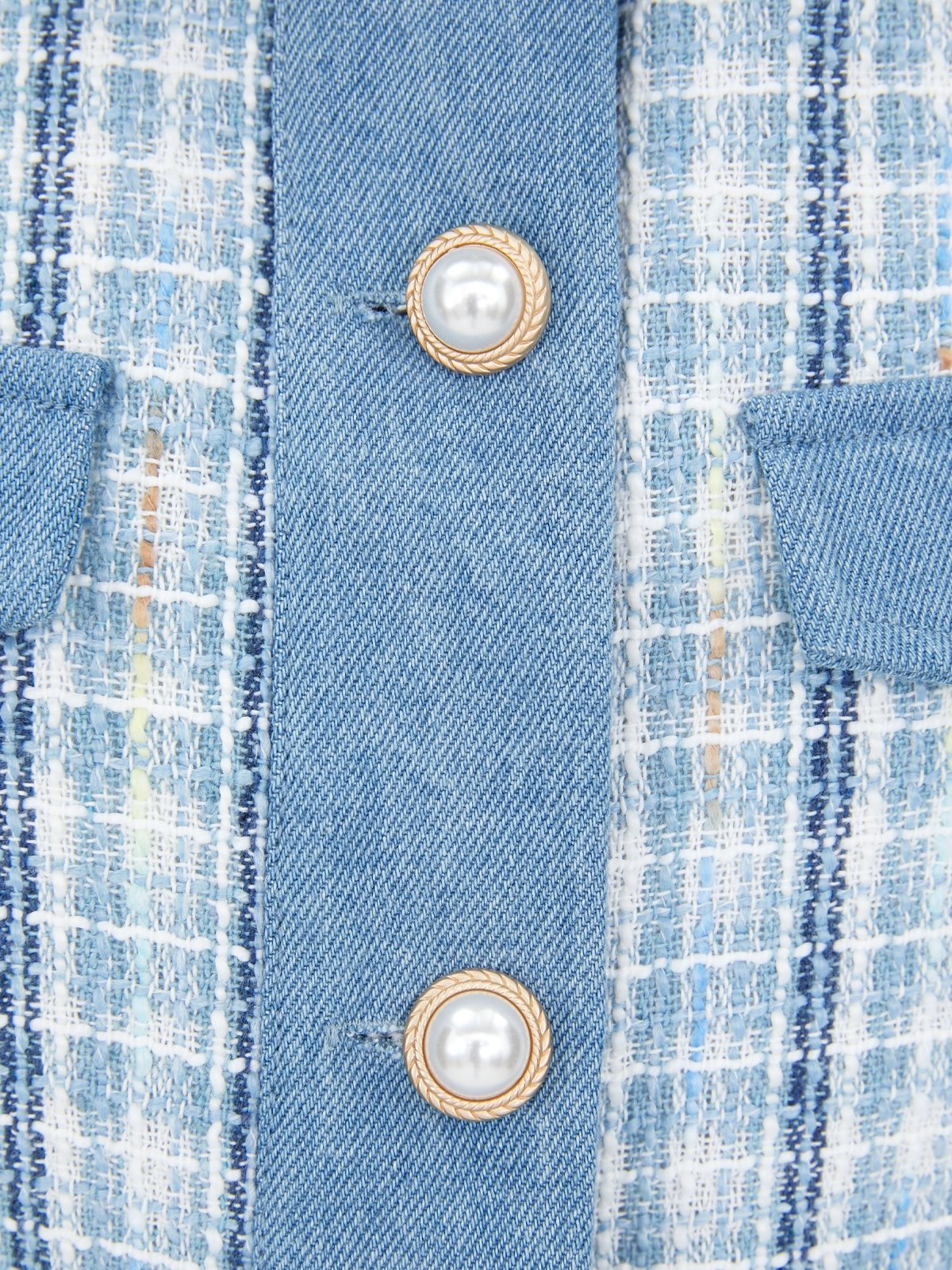 Tweed Button Up Blazer - Baby Blue - Pomelo Fashion