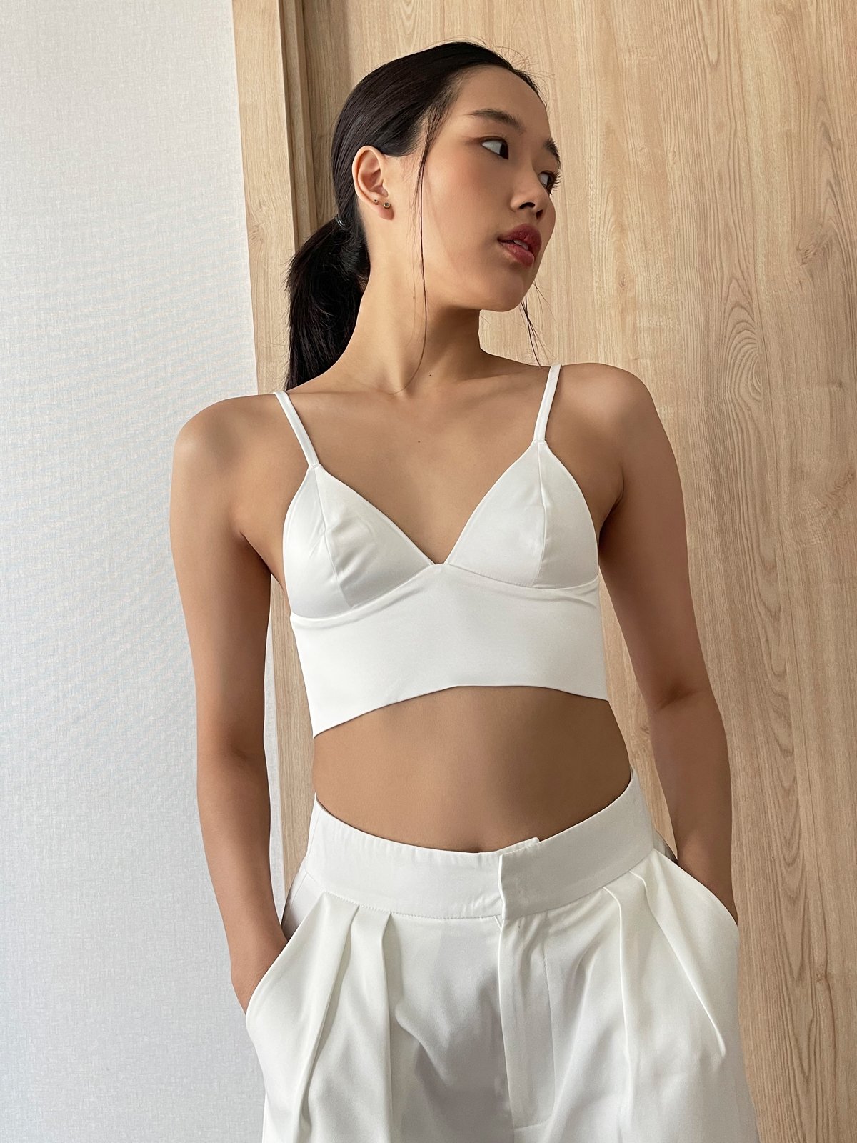 White crop bralette top