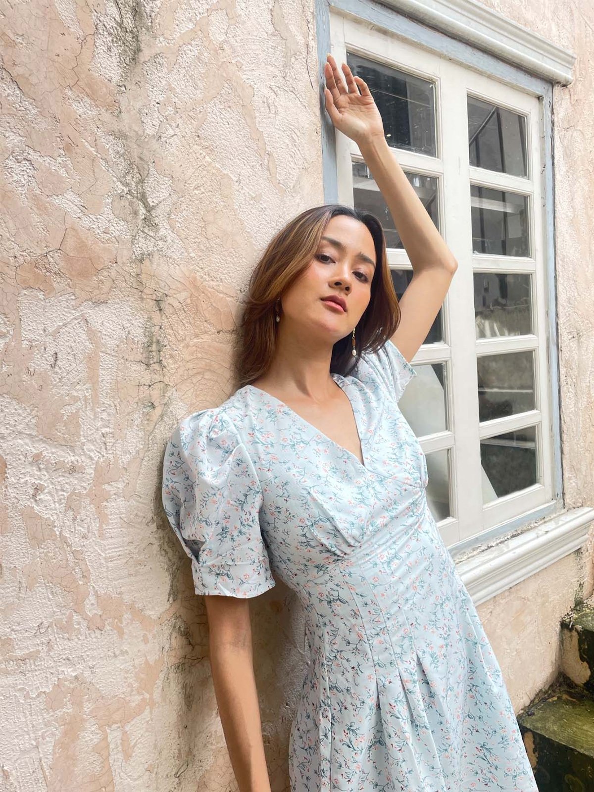 Floral Print Mini Dress Blue Pomelo Fashion