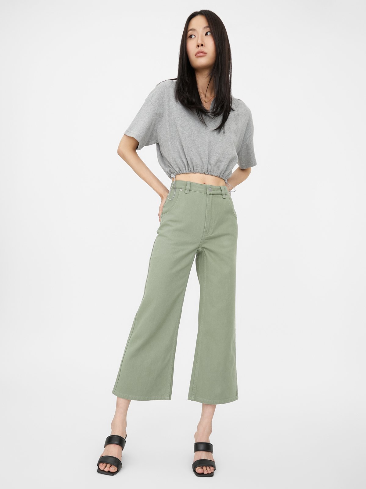 High Waisted Wide Leg Jeans Green Pomelo Fashion