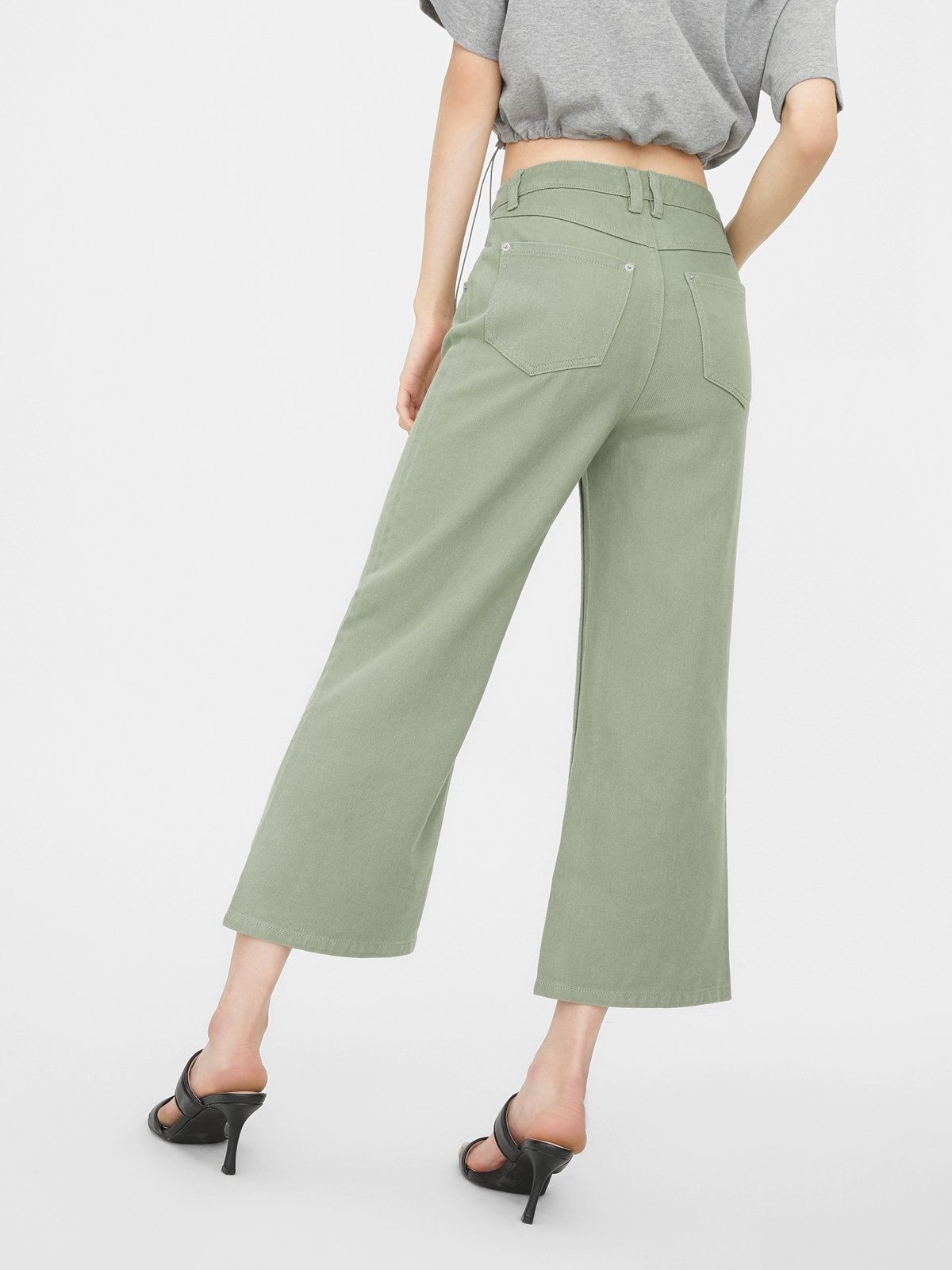 High Waisted Wide Leg Jeans Green Pomelo Fashion