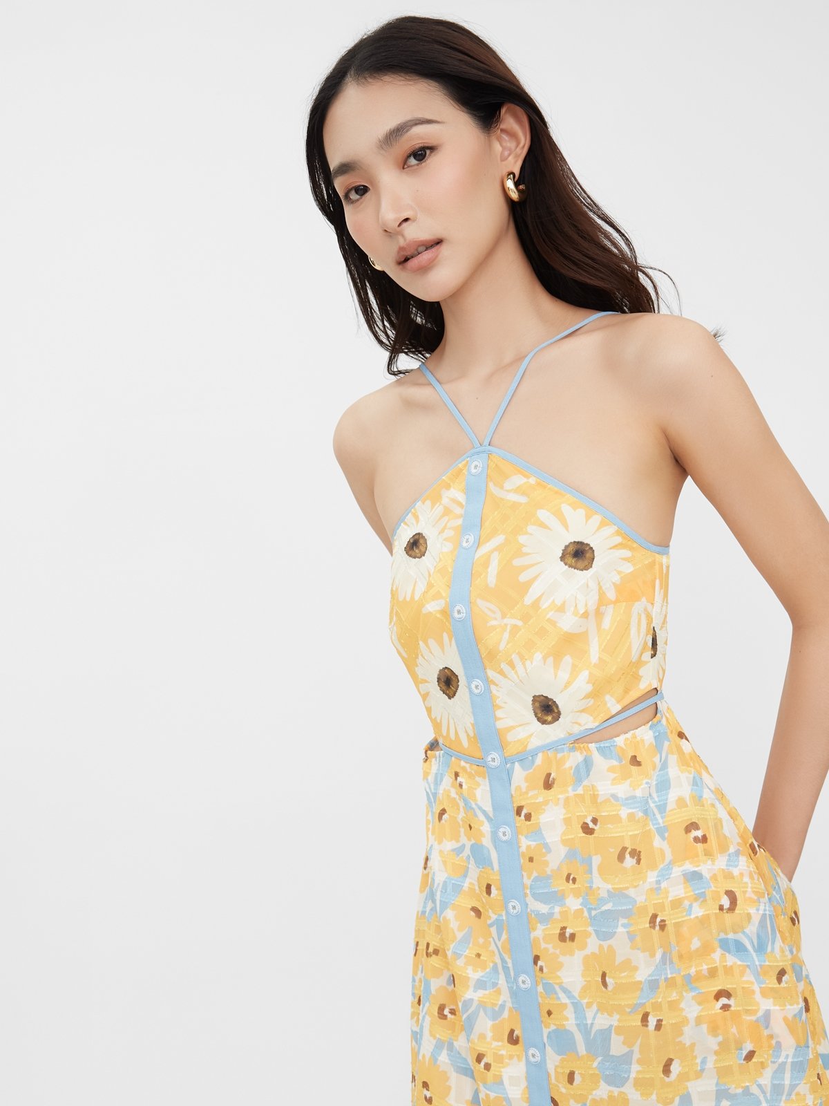Janesuda x Pomelo Flower Cut Out Midi Dress Print Pomelo Fashion