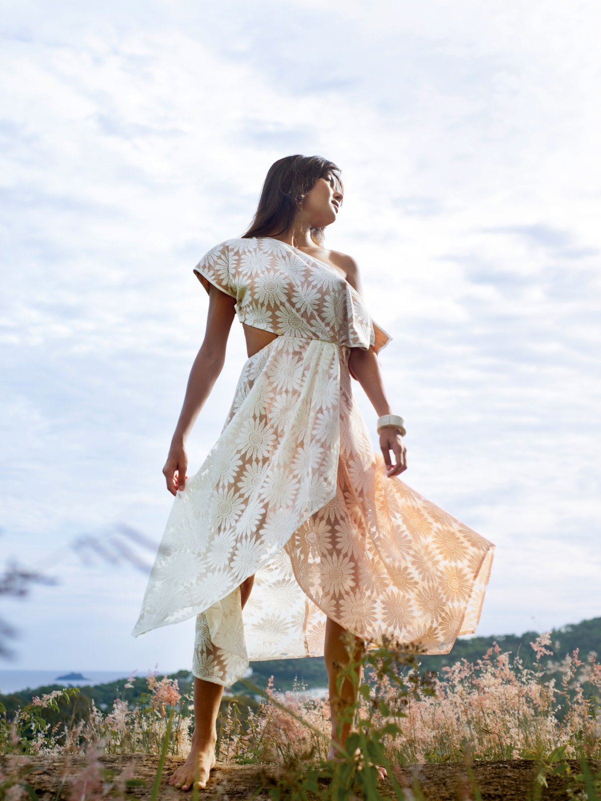 Janesuda x Pomelo Lace Short Sleeve Midi Dress Multi Color Pomelo