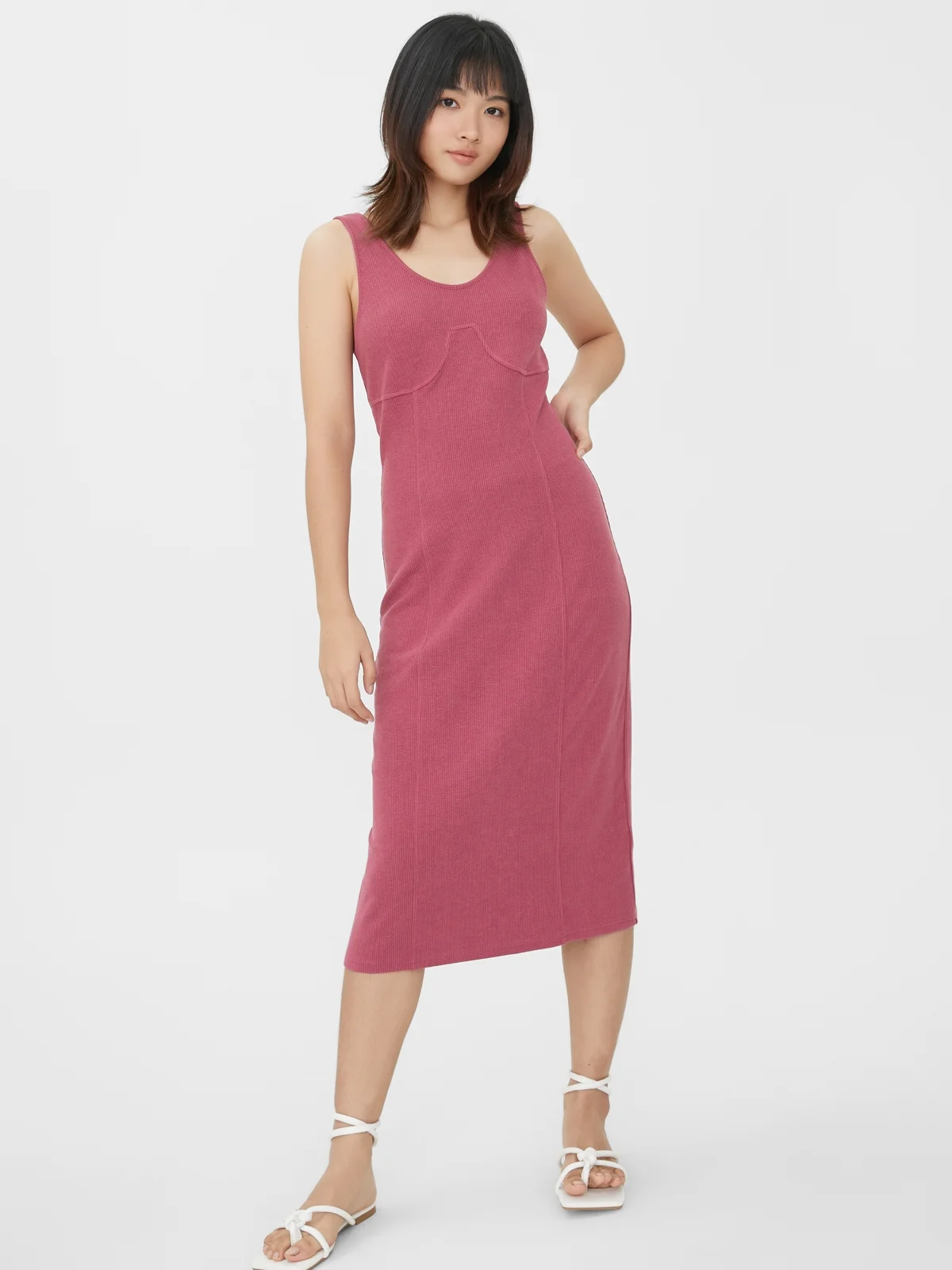 Ribbed Texture Sleeveless Dress Pink Pomelo Fashion